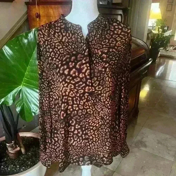 Lark and Ro blouse 16. NWT Animal print Black Brown long sleeve lightweight airy - Picture 3 of 9